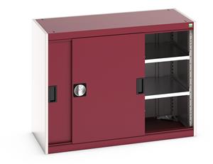 40013067.** Bott cubio cupboard with lockable sliding doors 800mm high x 1050mm wide x 525mm deep and supplied with 2 x 100kg capacity shelves.   Ideal for areas with limited space where standard outward opening doors would not be suitable....